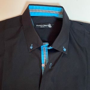 !FINE! EUC FRANC NERO 45/46 Designer SLIM FIT Black Teal Button-Down Shirt XXL